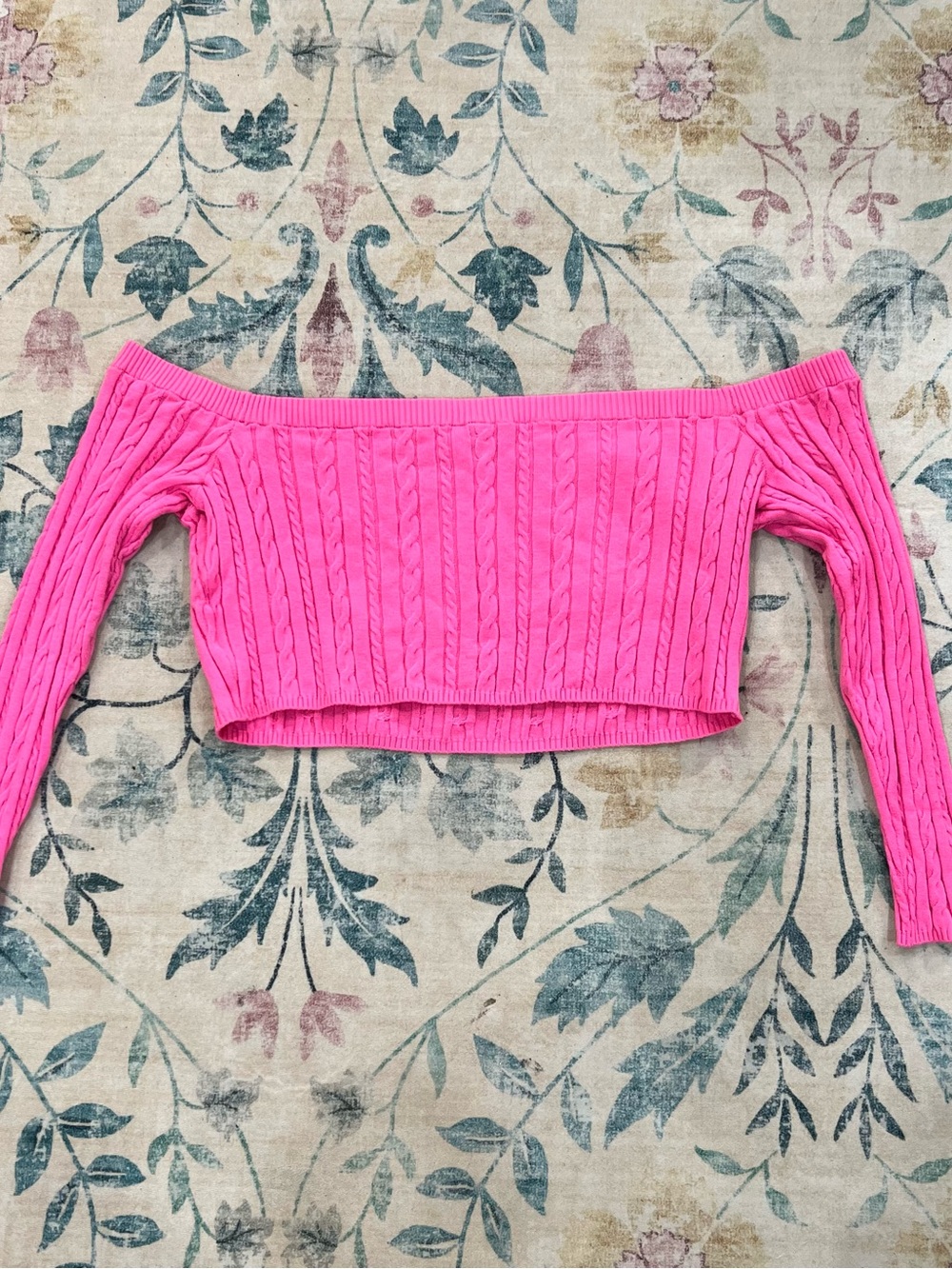 H&M Hot Pink Off-the-Shoulder Cable Knit Crop Sweater